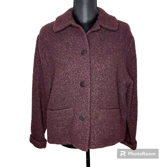 Vintage Eileen Fisher Wool Coat Boucle Button Front Coatigan Purple Size Medium - Picture 1 of 12